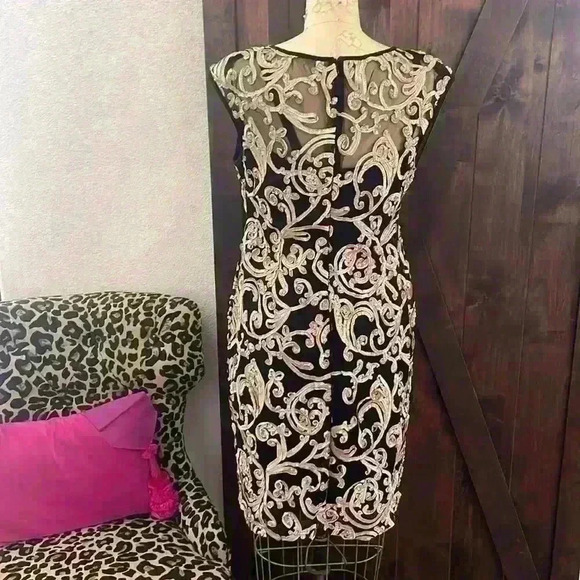 Connected Apparel Size 8 Gold Ribbon Soutache Sheath Dress, stunning - Picture 4 of 6